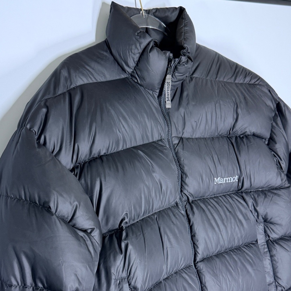 Marmot Mens Black Goose Down Puffer Jacket Coat Large Full Zip Winter Outdoor - Picture 4 of 16